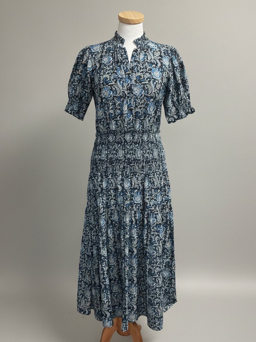 Apiece Apart black and blue floral Las Alturas dress, size XS